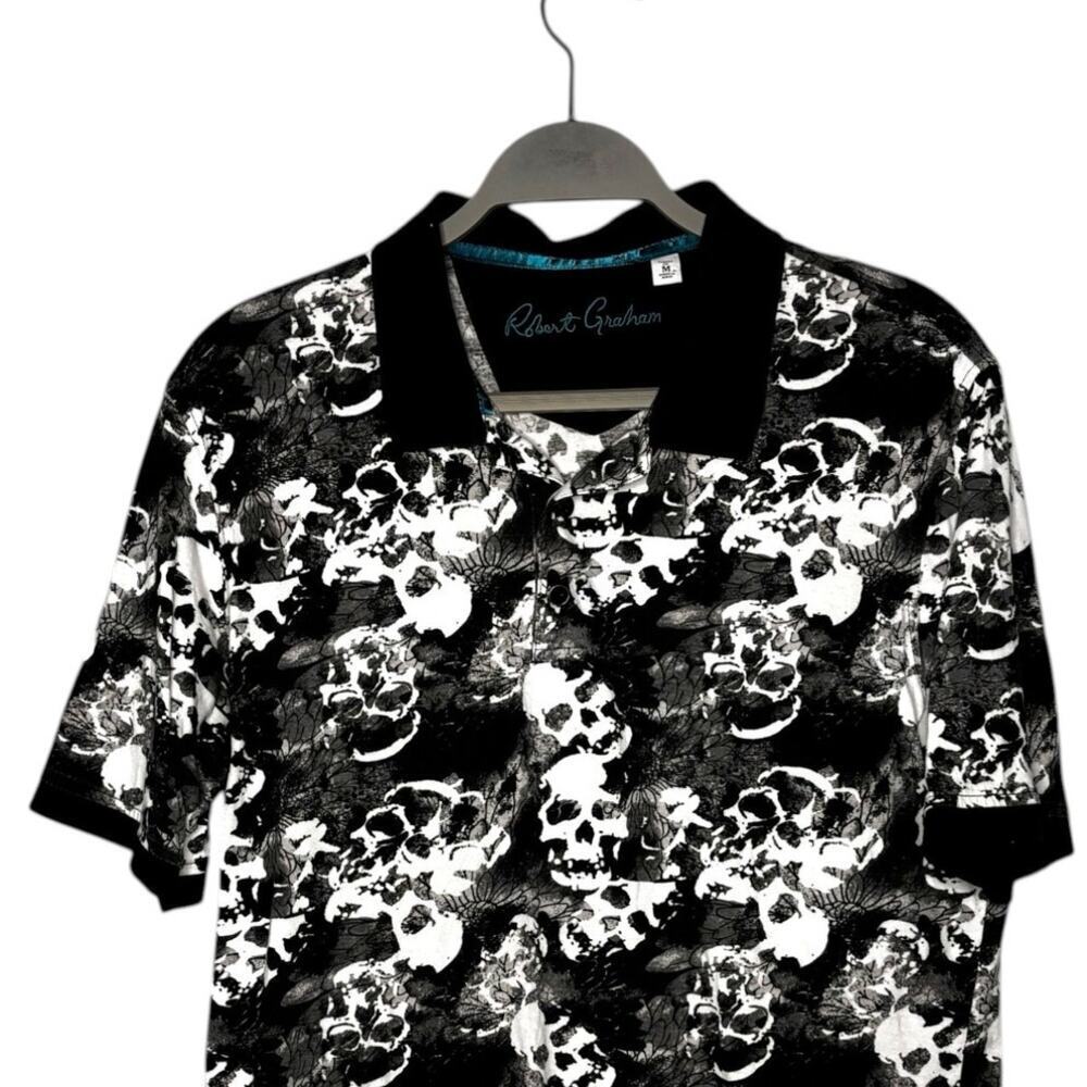 Robert Graham Skull Print Polo Black White Size Medium - Picture 3 of 8